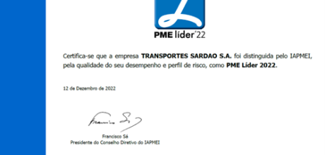Sardão certifica-se como PME Líder 2022